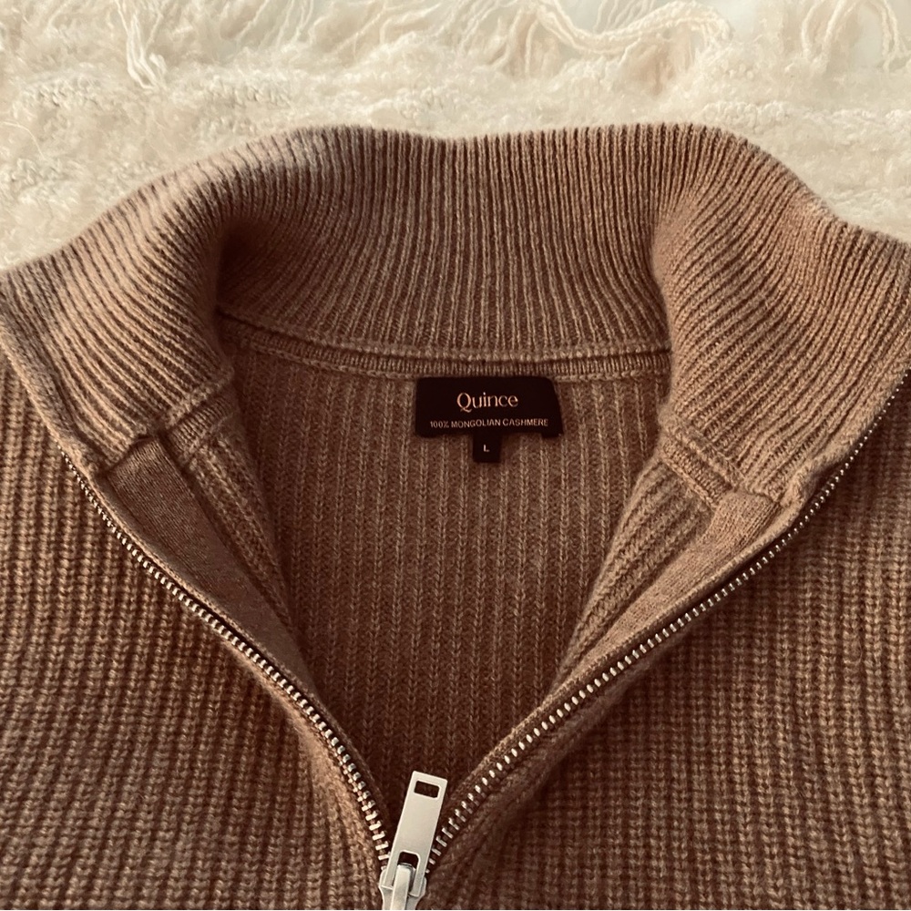 Quince cashmere half zip Cozy Ribbed Cropped Sweater - Brown - Picture 6 of 6